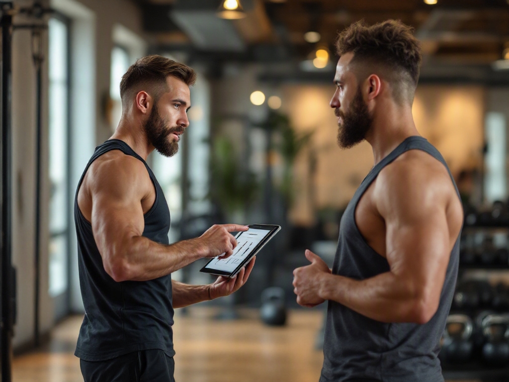 Empty fitness studio interior with modern equipment and a city view of Dubai