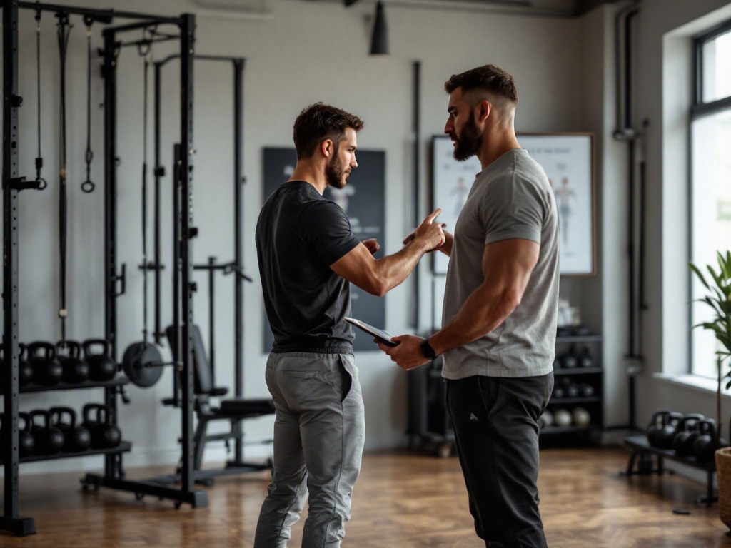 Empty fitness studio interior with modern equipment and mirrors