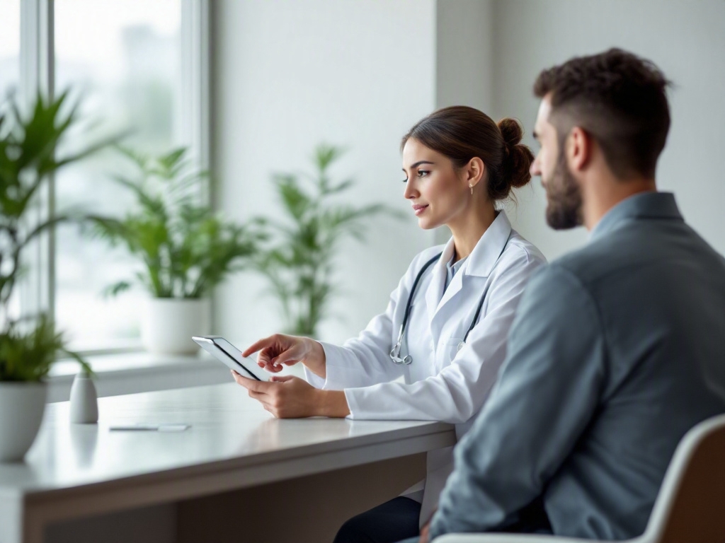 Modern clinic reception desk with a waiting area