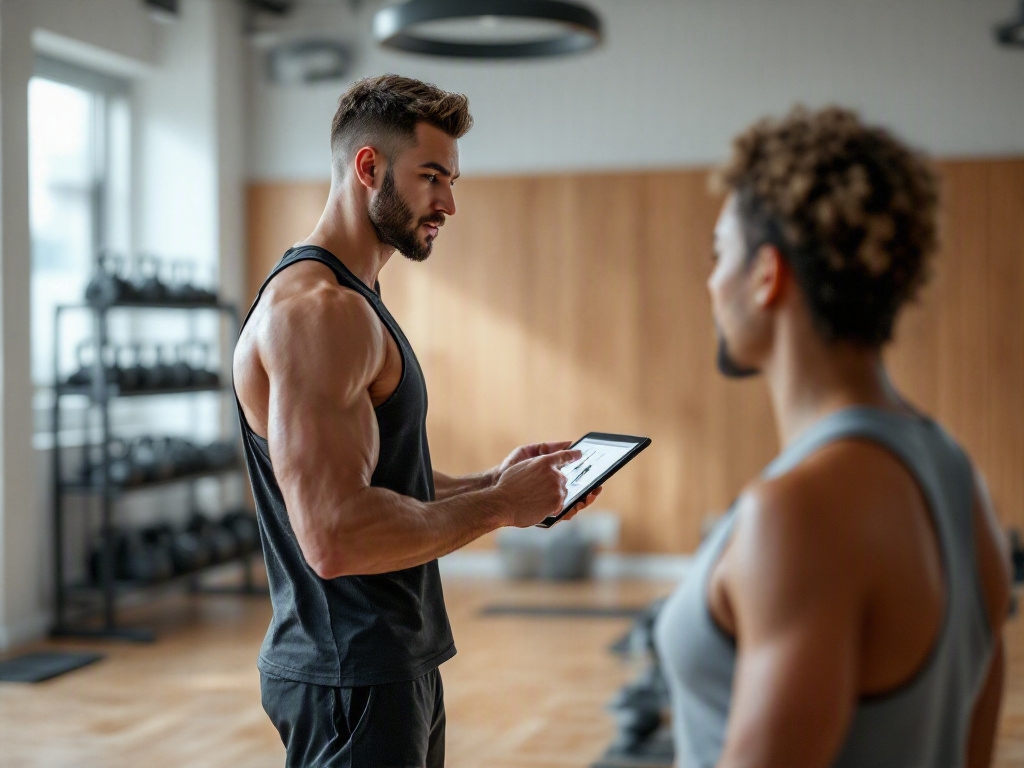 Empty fitness studio interior with modern equipment and mirrors