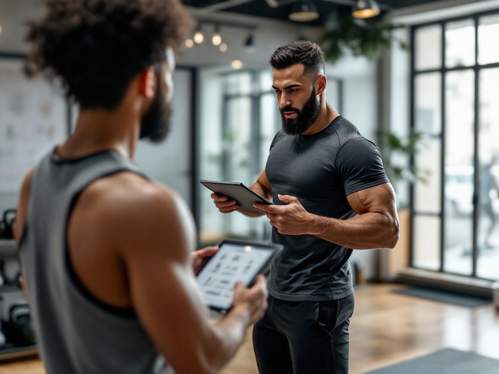 Empty fitness studio interior with modern equipment and sleek decor