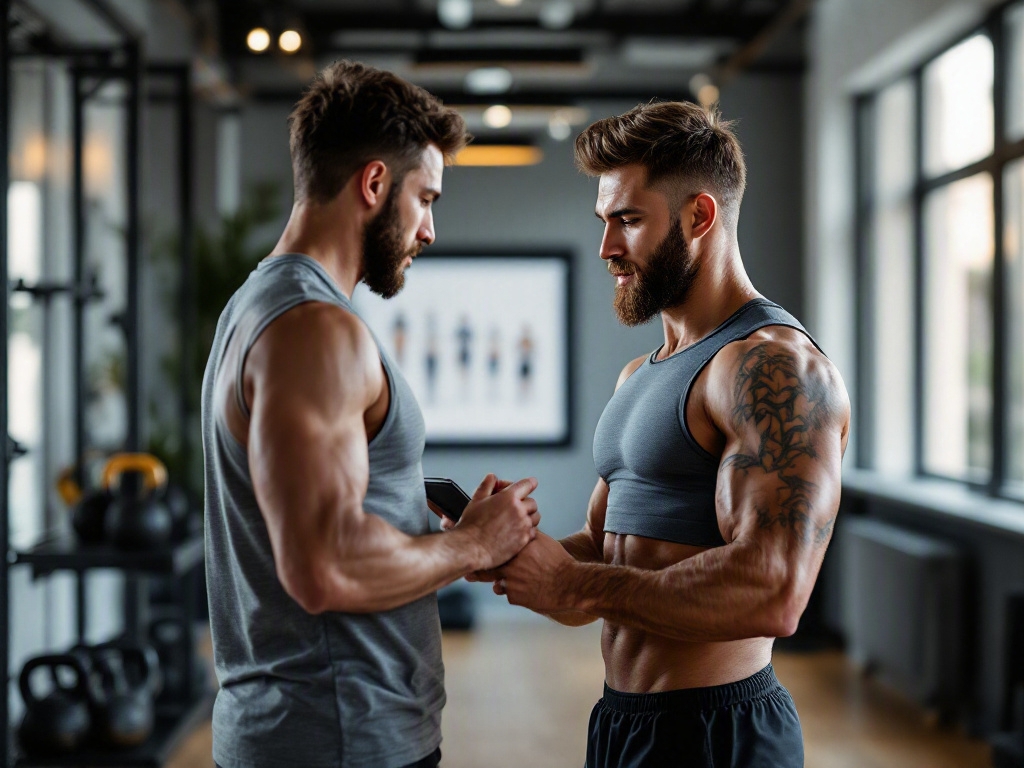 Empty fitness studio interior with modern equipment and mirrors