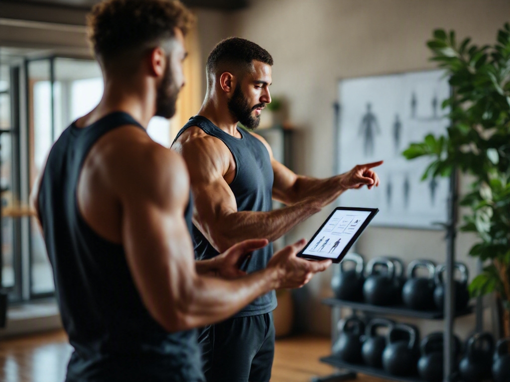 Modern fitness studio in Dubai with empty treadmills and a city view