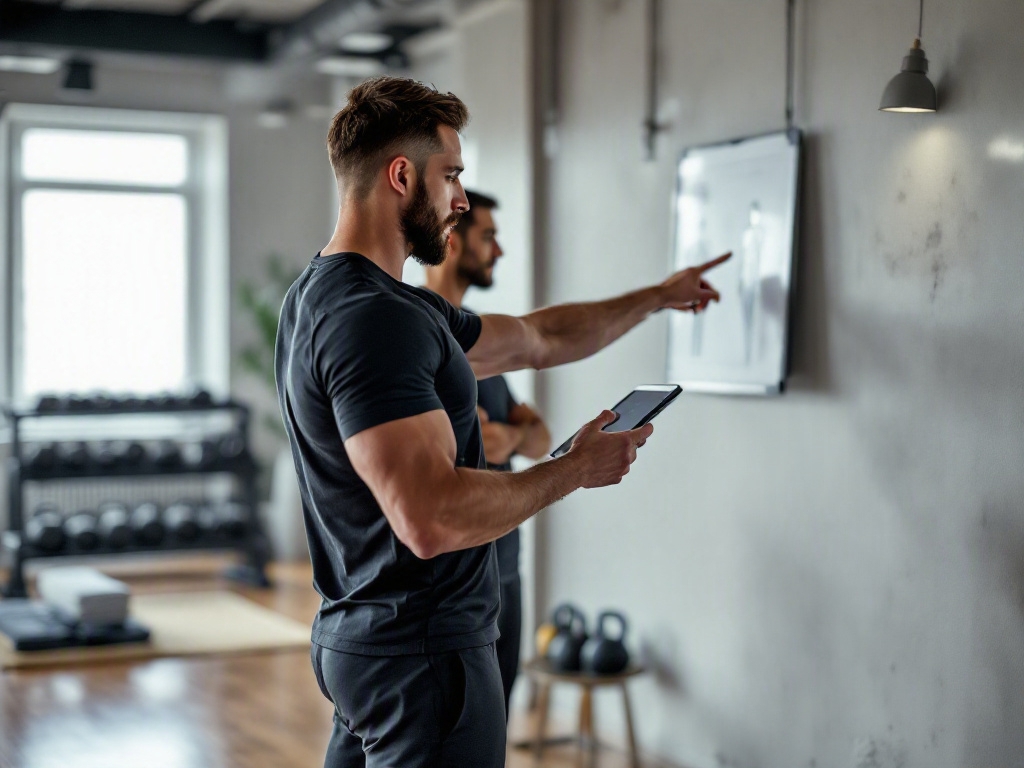 Modern fitness studio in Dubai with empty equipment and a city view