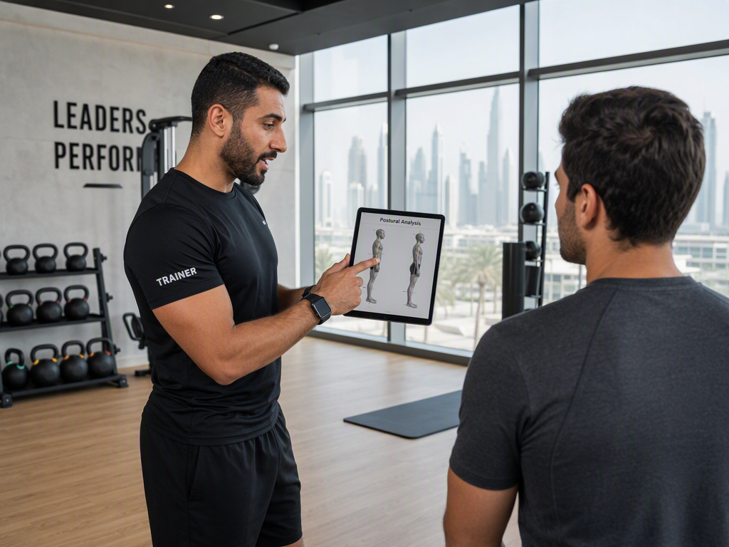 Modern fitness studio in Dubai with empty treadmills and a clean reception area