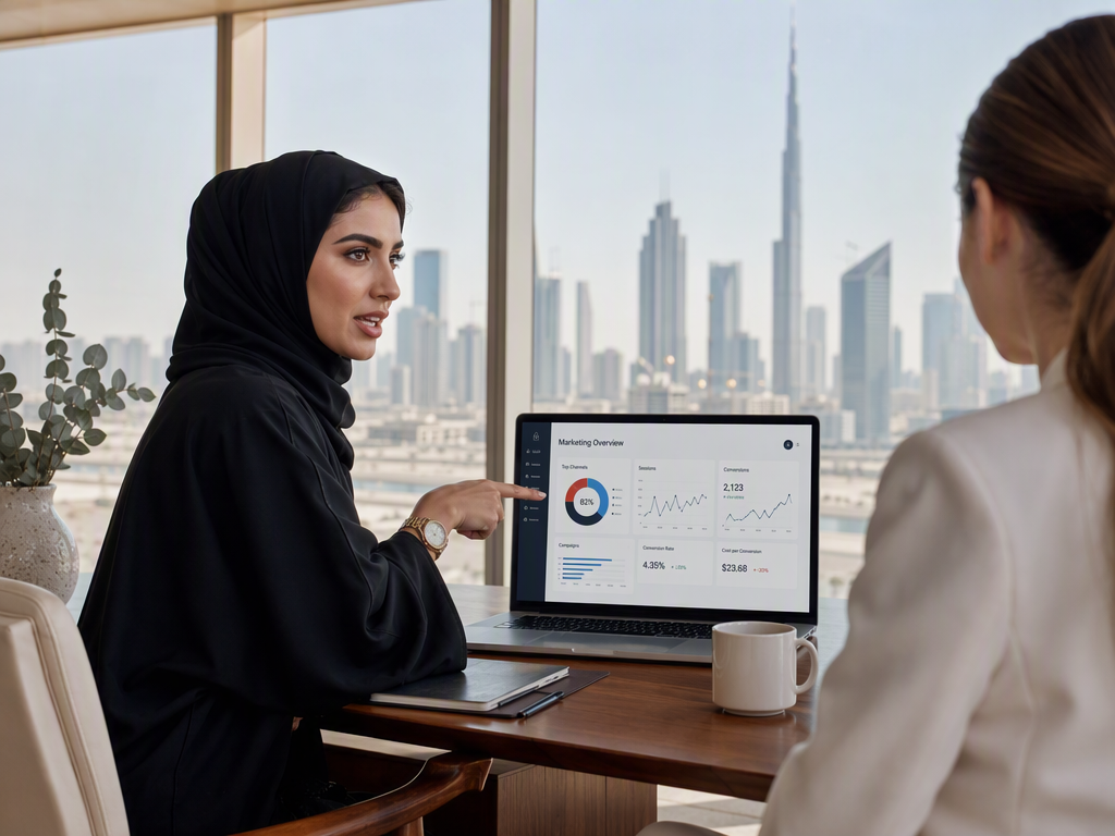 Marketing analytics dashboard on a laptop