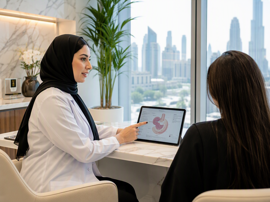 Modern clinic reception desk in Dubai