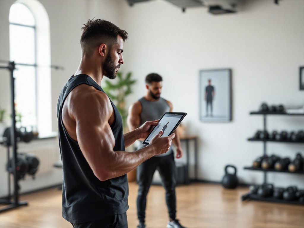 Empty fitness studio interior with modern equipment and sleek decor