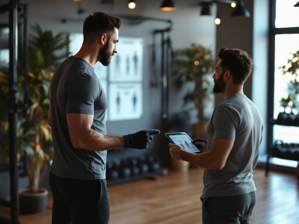 Empty fitness studio interior with modern equipment and mirrors