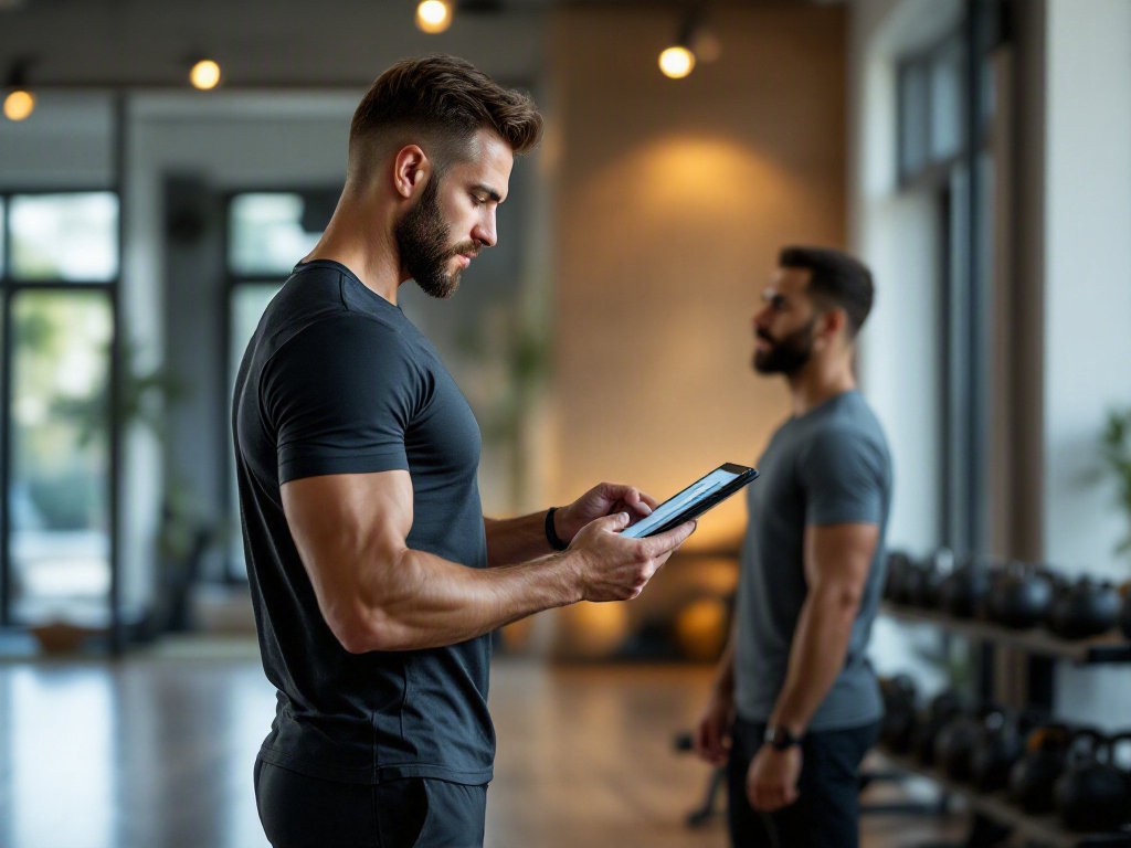 Modern fitness studio in Dubai with empty equipment and a city view