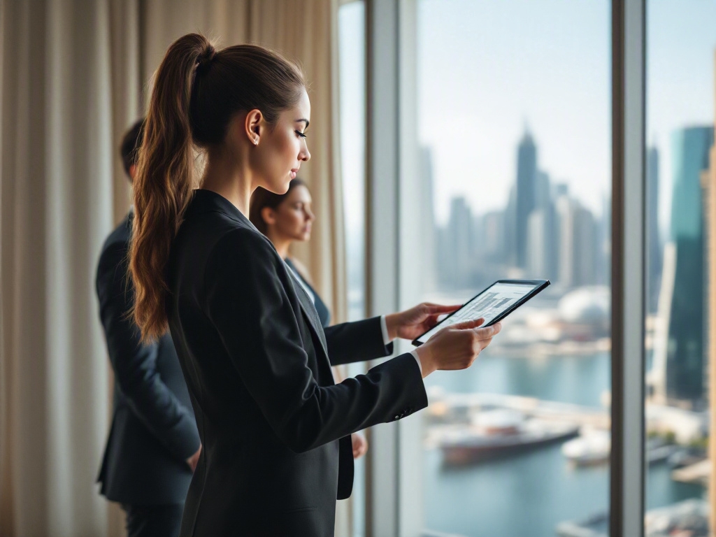 Modern office boardroom with empty seats in a Dubai skyscraper