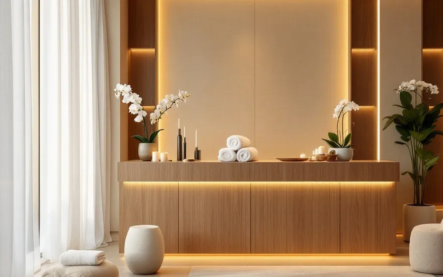 Spa treatment room set up for relaxation and wellness services